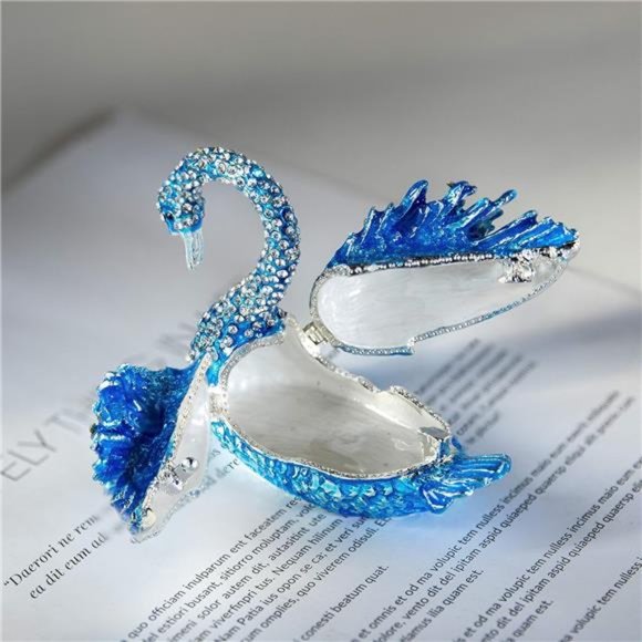 Blue Swan Animal Jewelry Trinket Box Hinged Collectible Figurines for Home Decor - Picture 4 of 6